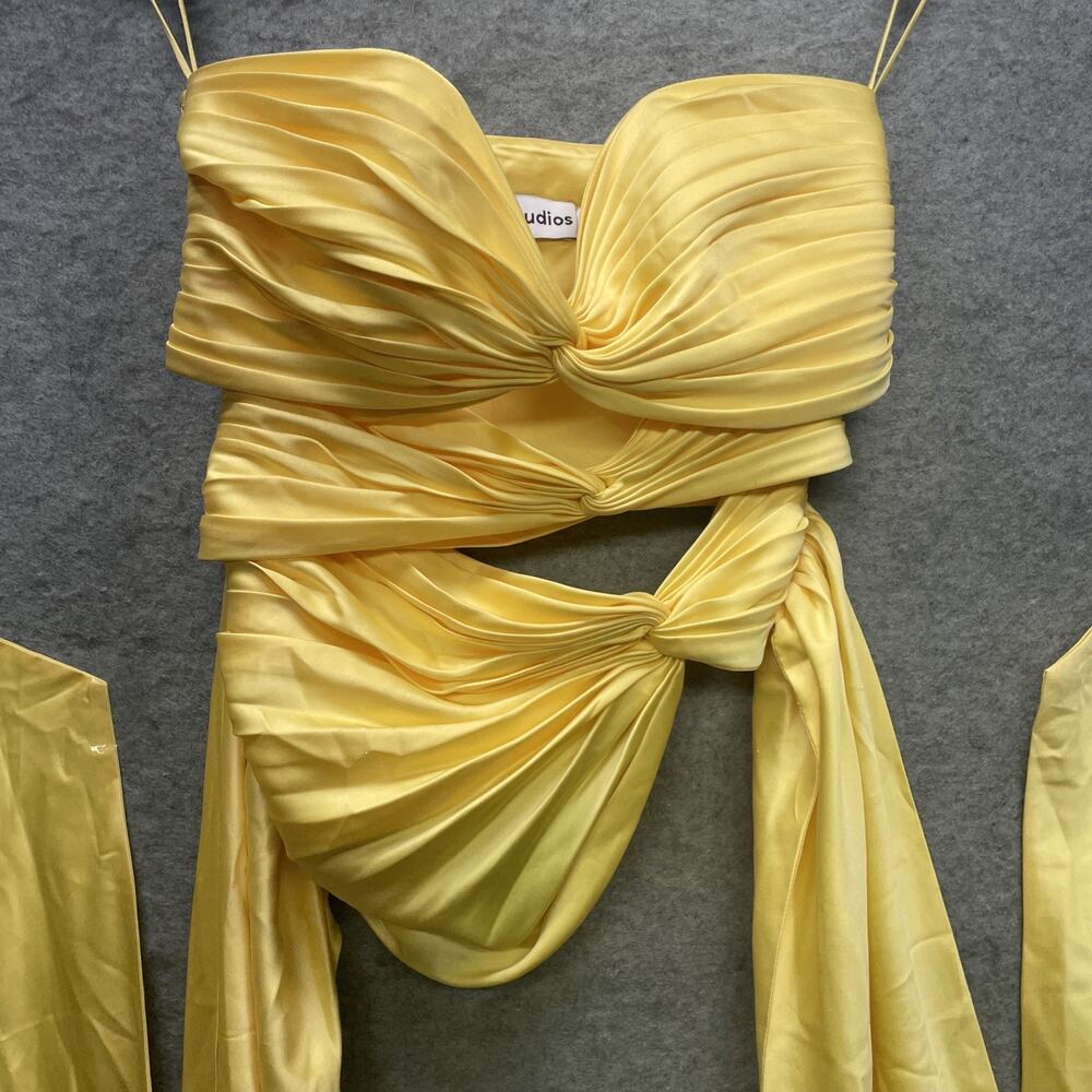 NWT Stolen Studios 3 Carats Bustier Yellow Gold Satin Cut Out Wrap Top XS Drape - Picture 2 of 10
